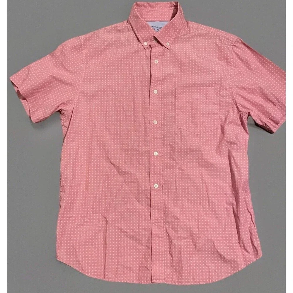 Banana Republic Luxe Poplin Short Sleeve Button Up Shirt Salmon Slim Large JBHS